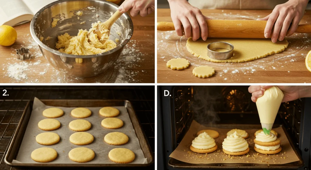 Step-by-step guide to making homemade lemon sandwich cookies.