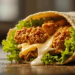 Crispy chicken snack wrap with lettuce and sauce, similar to a McDonald's Snack Wrap.